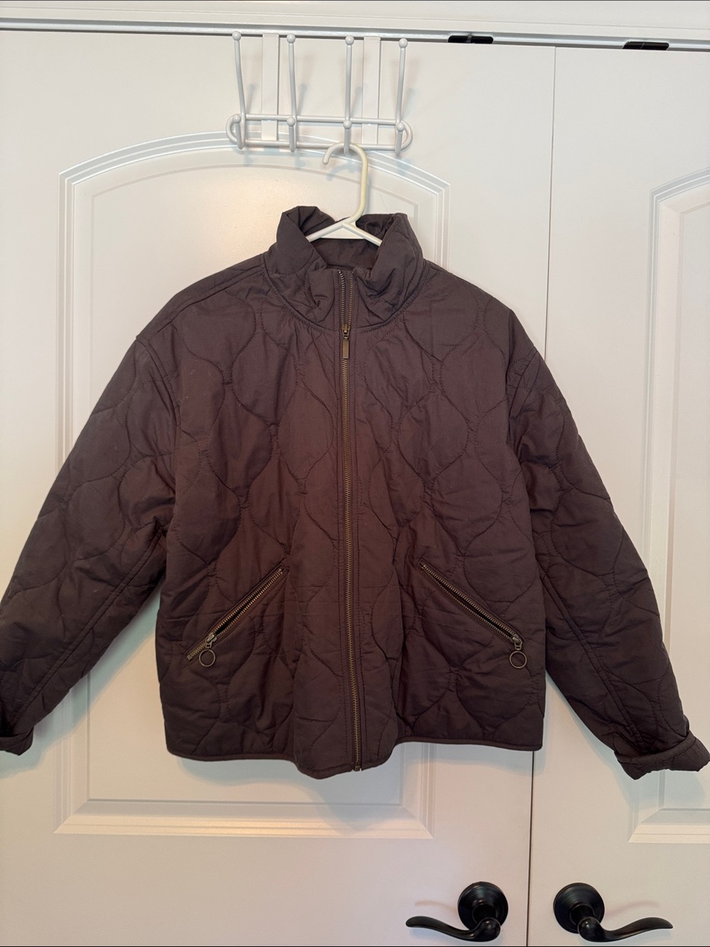 Lucky Brand Quilted Bomber Jacket in Dark Brown